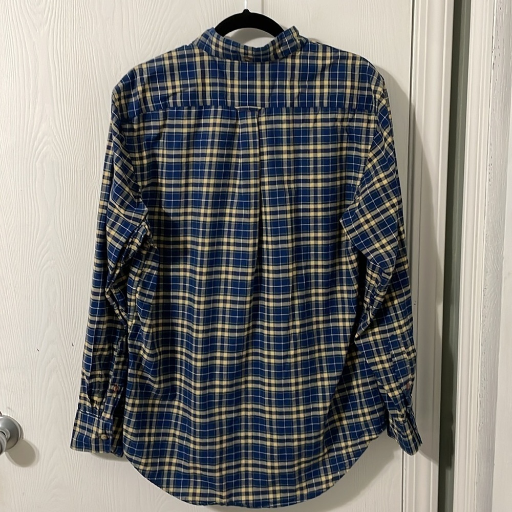 š°Izod Heritage Tartan NWOT Plaid Navy & Yellow 100% Cotton Button Down Sz Medium - Picture 7 of 8